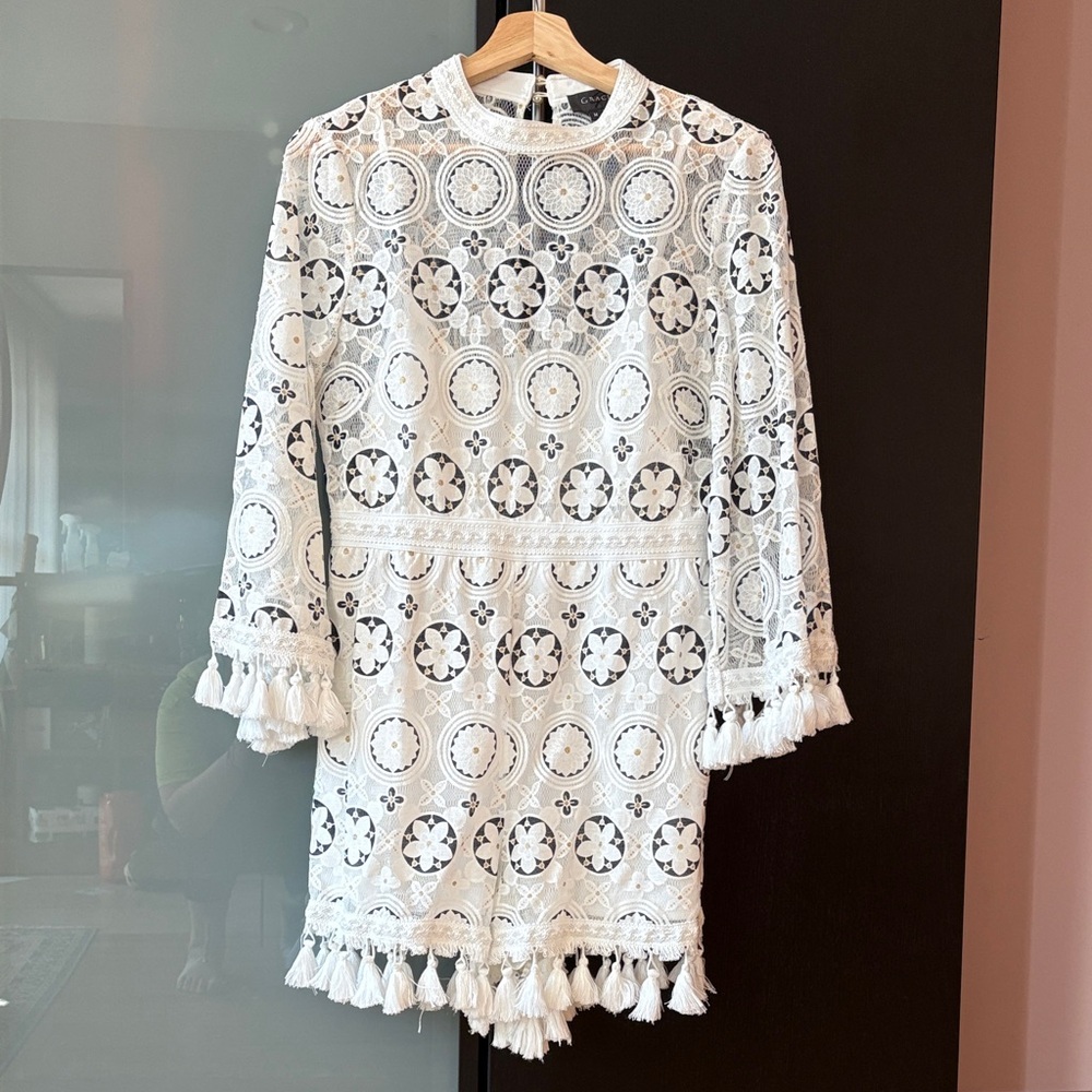 White Lace Romper with Tassels by Garcia